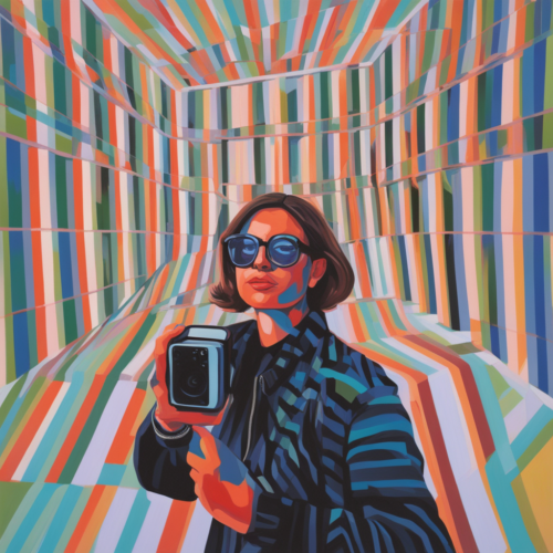 painting-of-an-influencer-recording-a-selfie-in-carlos-cruz-diez-style (2)
