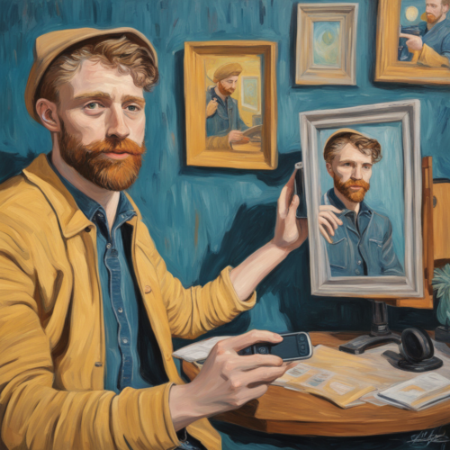 painting-of-an-influencer-recording-a-selfie-in-van-gogh-style